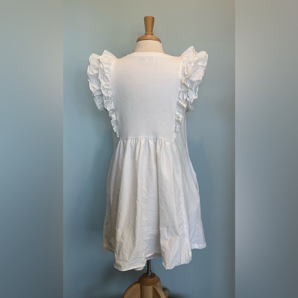 English Factory Mixed Media Ruffle Sleeve White Dress Size Large - Picture 12 of 16